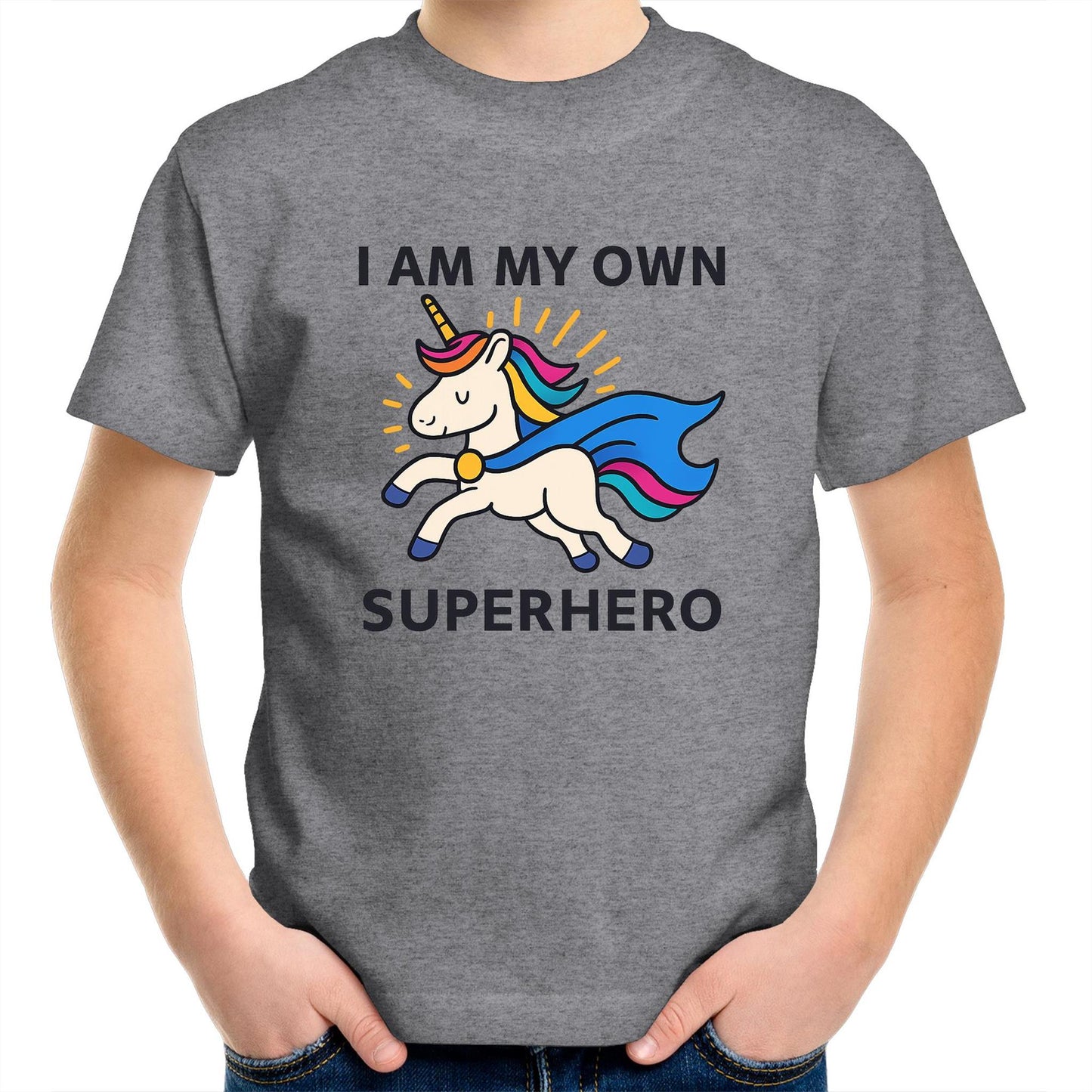Superhero Unicorn (blue cape) - Kids T-Shirt