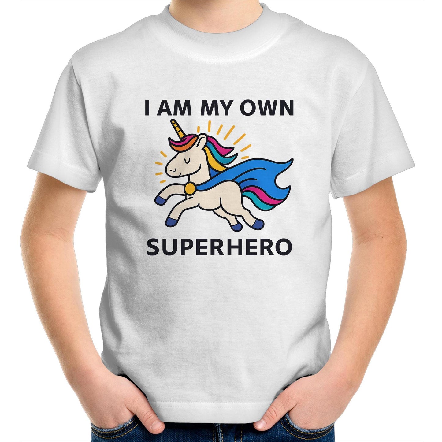 Superhero Unicorn (blue cape) - Kids T-Shirt