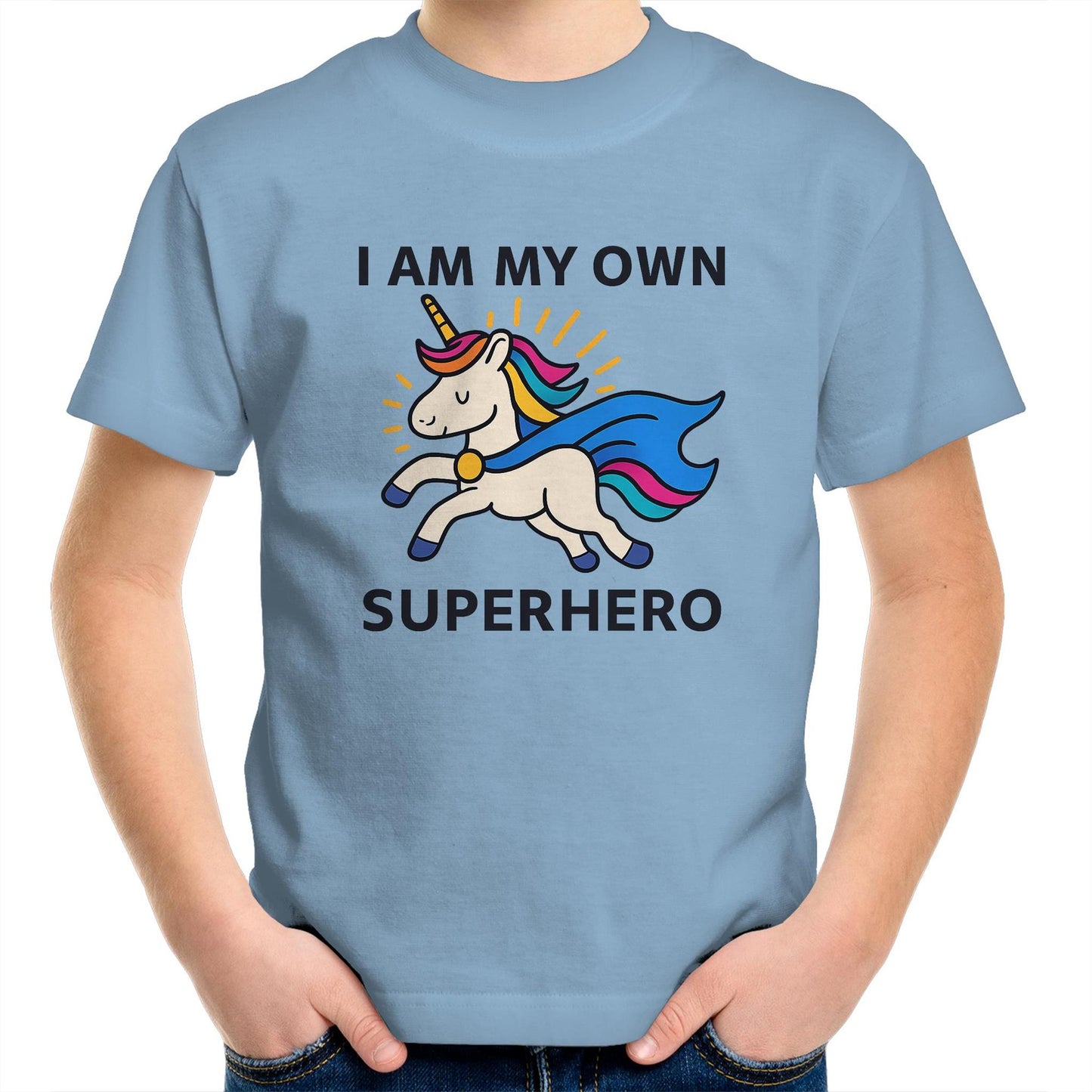 Superhero Unicorn (blue cape) - Kids T-Shirt
