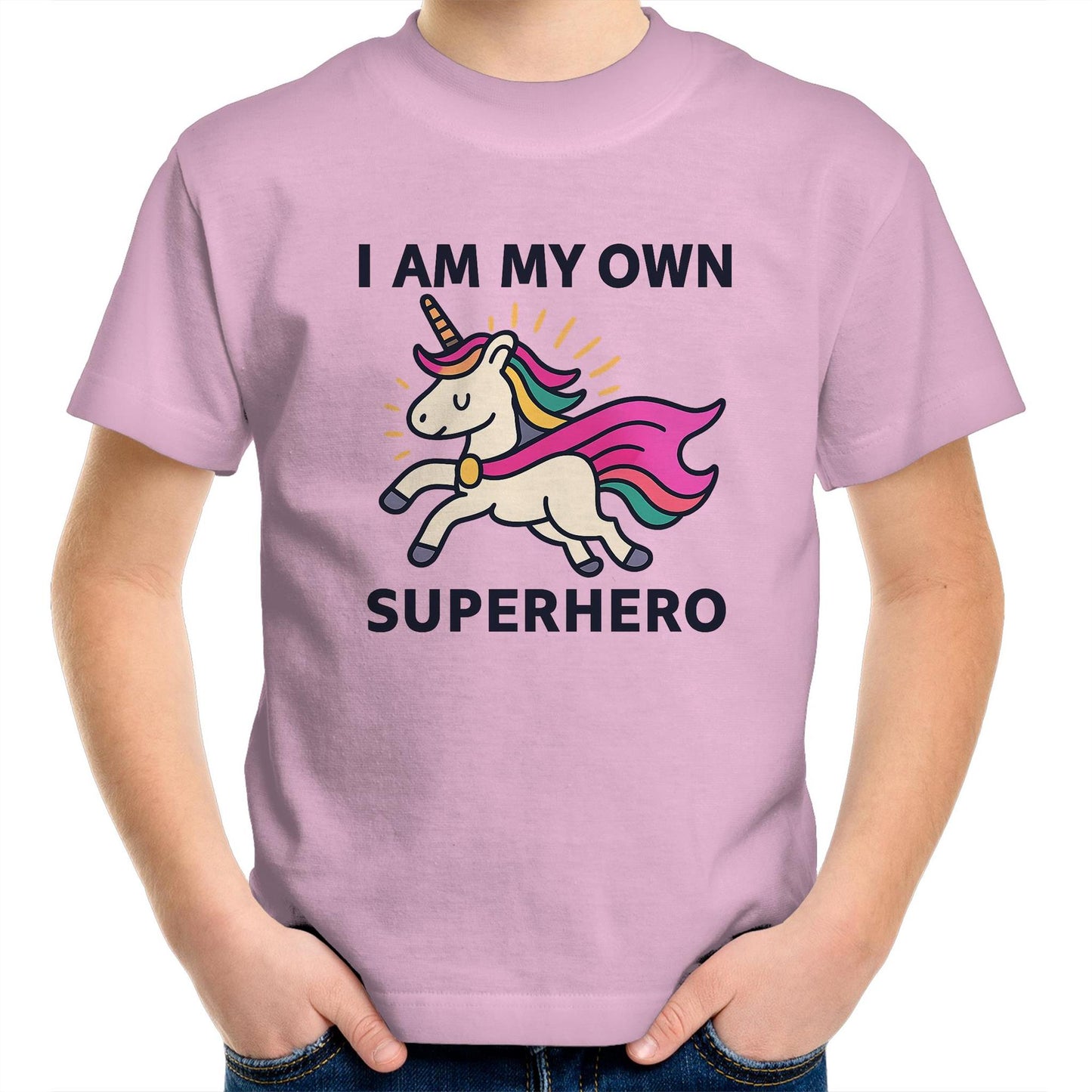 Superhero Unicorn (pink cape) - Kids T-shirt